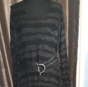 Black and Gray Striped Long Sleeve Dress